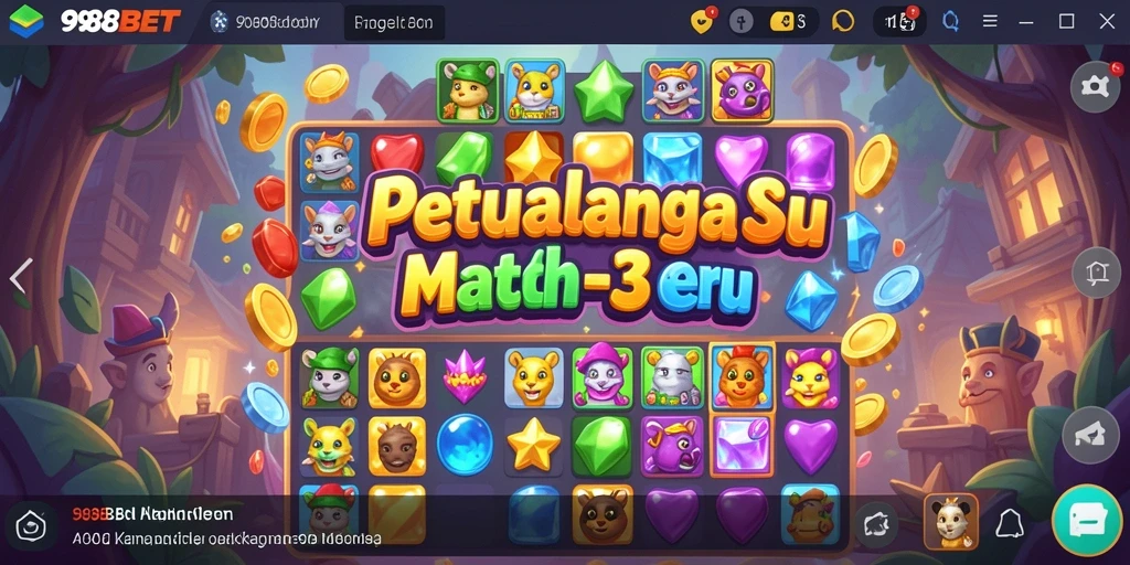 Screenshot gameplay <strong>988BET</strong> menampilkan kombinasi permata warna-warni yang seru.