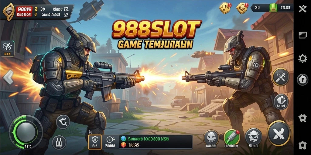 Screenshot gameplay 988SLOT yang menegangkan dengan aksi tembak-menembak.