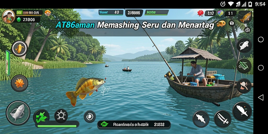 Tampilan gameplay menakjubkan dalam AT866 dengan beragam ikan memancing.