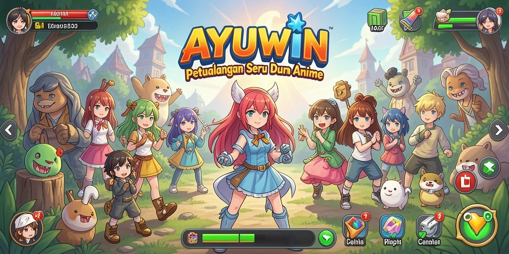 Screenshot gameplay AYUWIN dengan karakter anime yang menarik.