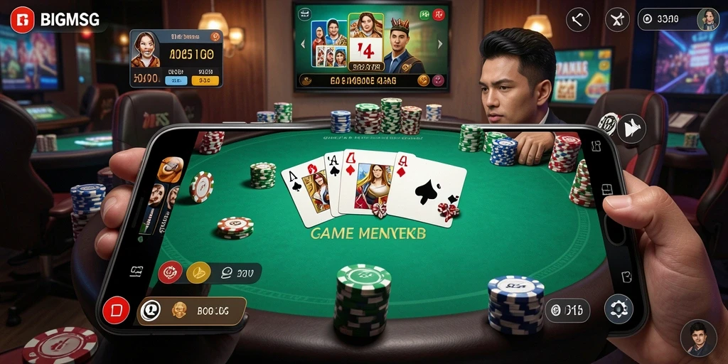 Gambaran tampilan permainan Poker di BIGMSG yang menegangkan.