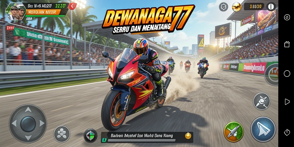 Tangkapan layar gameplay menunjukkan serunya balapan motor dengan kecepatan tinggi.