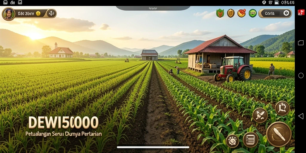 Tampilan gameplay DEWI5000 yang menampilkan aktivitas bertani.