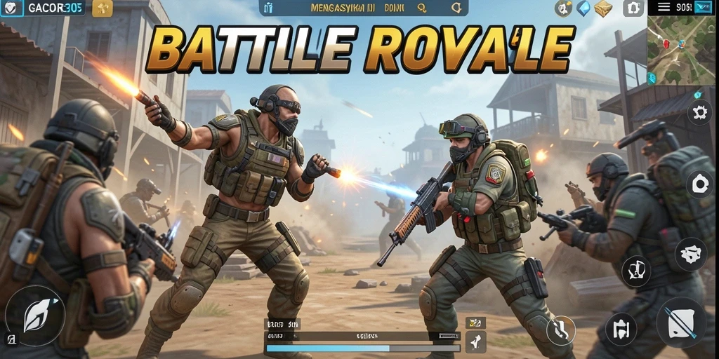 Tampilan menegangkan dari pertempuran dalam GACOR305 di arena Battle Royale.