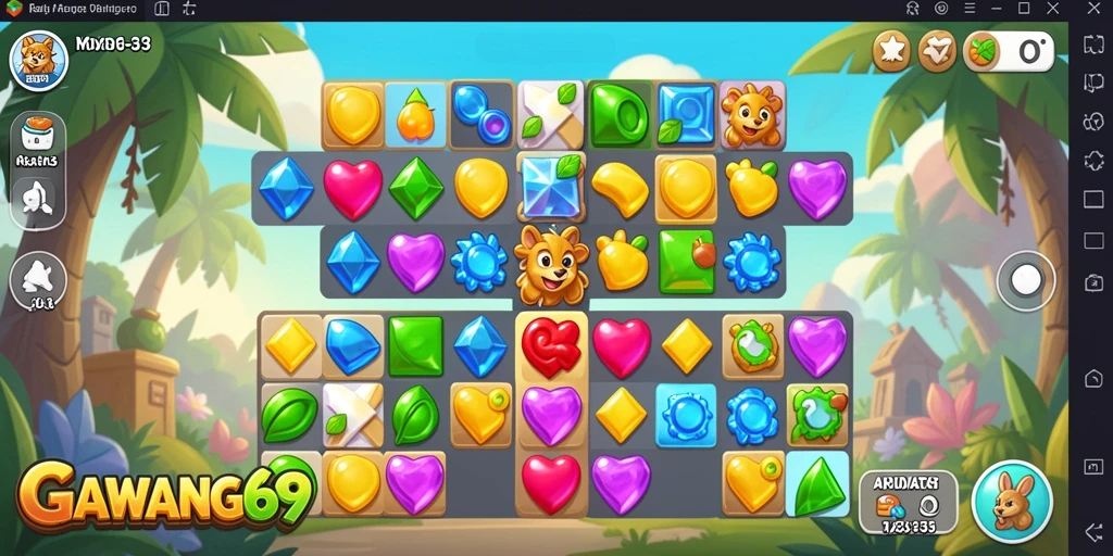 Tampilan gameplay seru GAWANG69 dengan warna-warni permata.