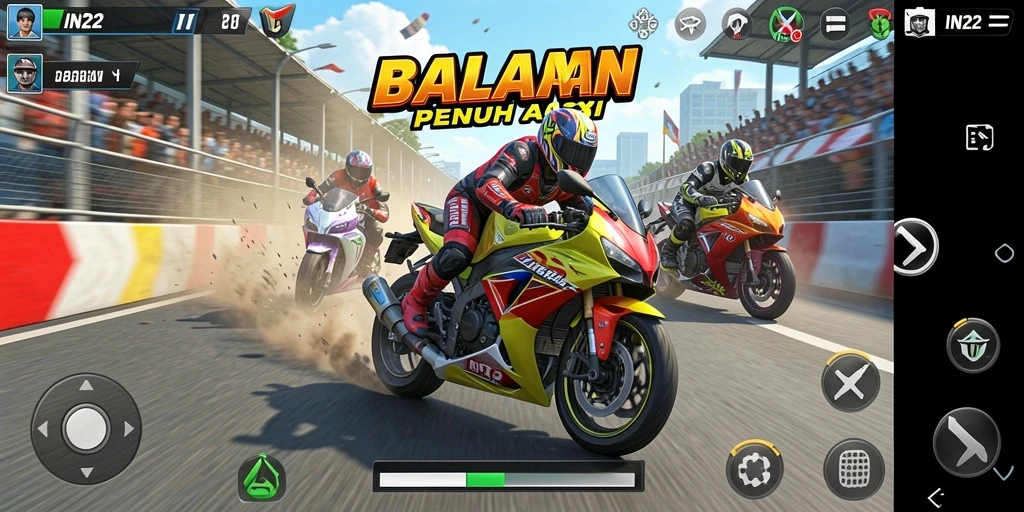 Tampilan balapan motor yang seru dan menantang.