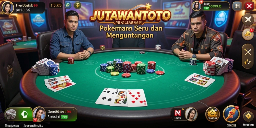 Screenshot utama JUTAWANTOTO menampilkan gameplay Poker yang mendebarkan.