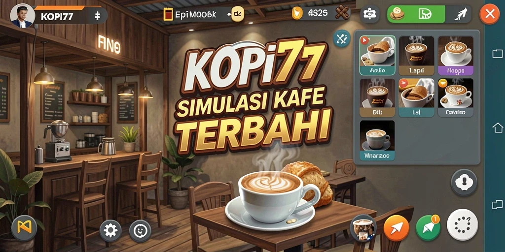 Tampilan gameplay KOPI77 menampilkan keseruan menyajikan kopi di kafe.