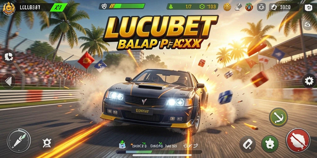Tampilan gameplay LUCUBET yang mendebarkan dengan mobil balap.