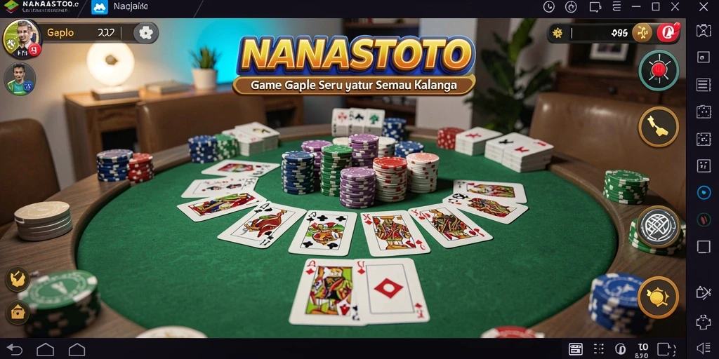 Tangkapan layar gameplay NANASTOTO yang menunjukkan suasana permainan Gaple yang seru.