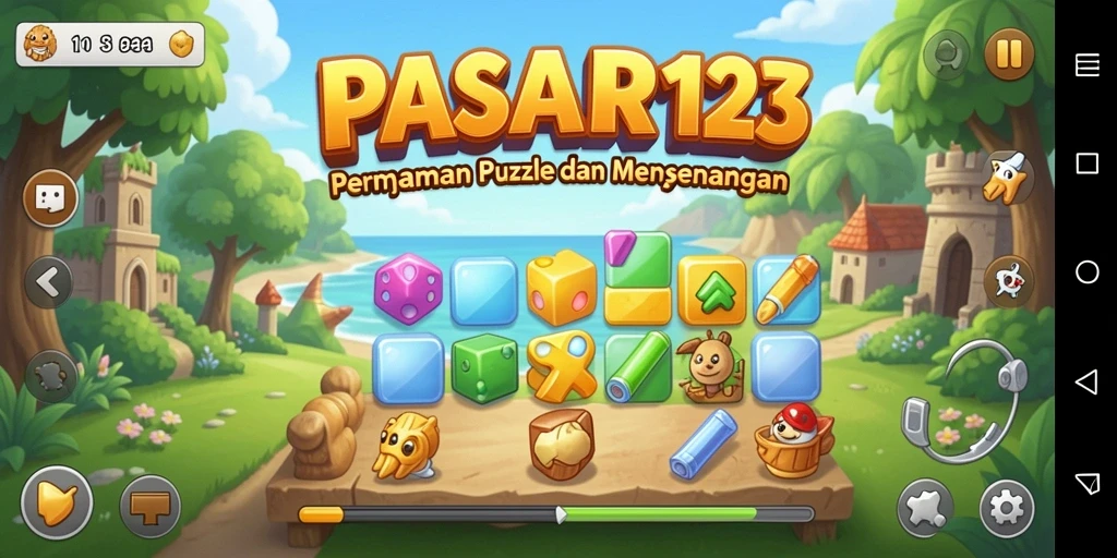 Screenshot PASAR123 menampilkan gameplay puzzle yang seru.