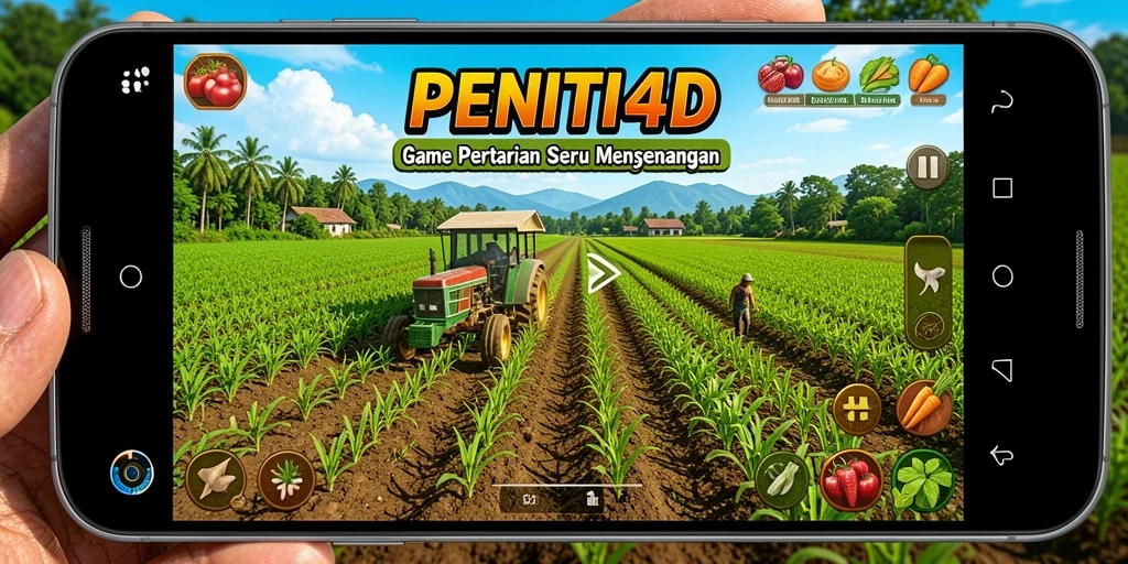 Screenshot gameplay PENITI4D yang menampilkan pertanian yang indah dan produktif.