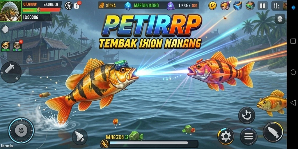 Screenshot dari gameplay seru PETIRRP yang menampilkan aksi menembak ikan.