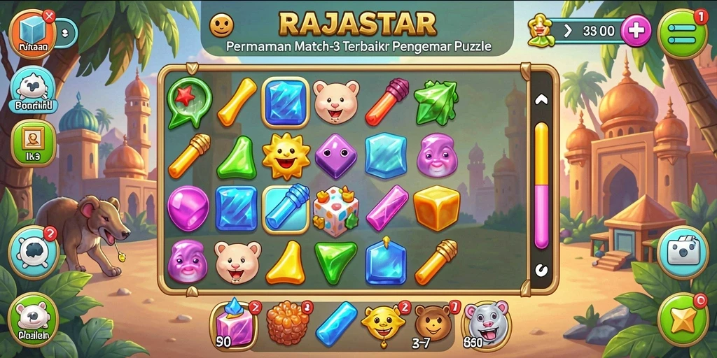 Screenshot gameplay RAJASTAR menampilkan aksi Match-3 yang seru.