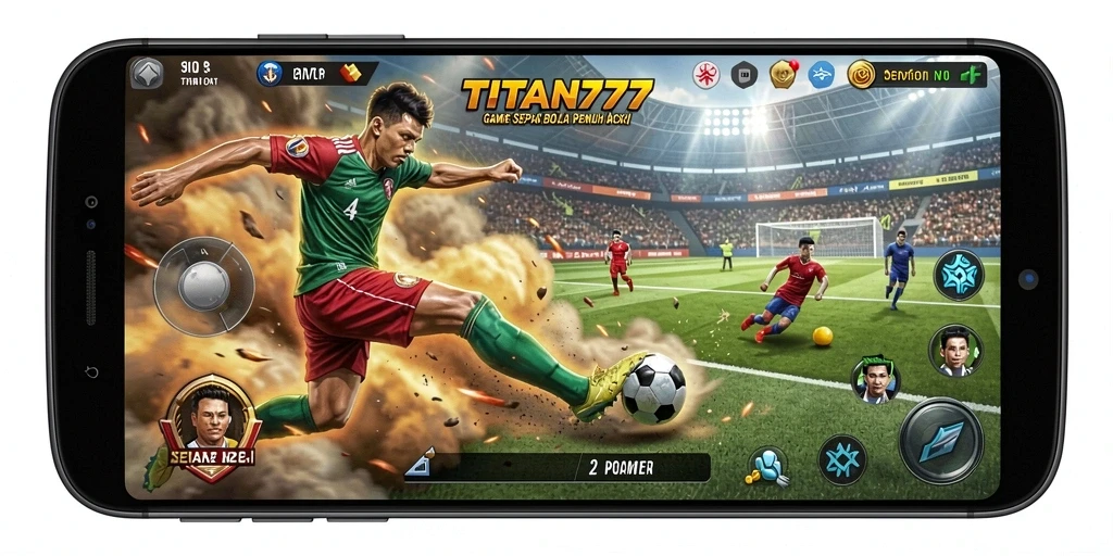 Tampilan gameplay seru dari TITAN777 di lapangan sepak bola.